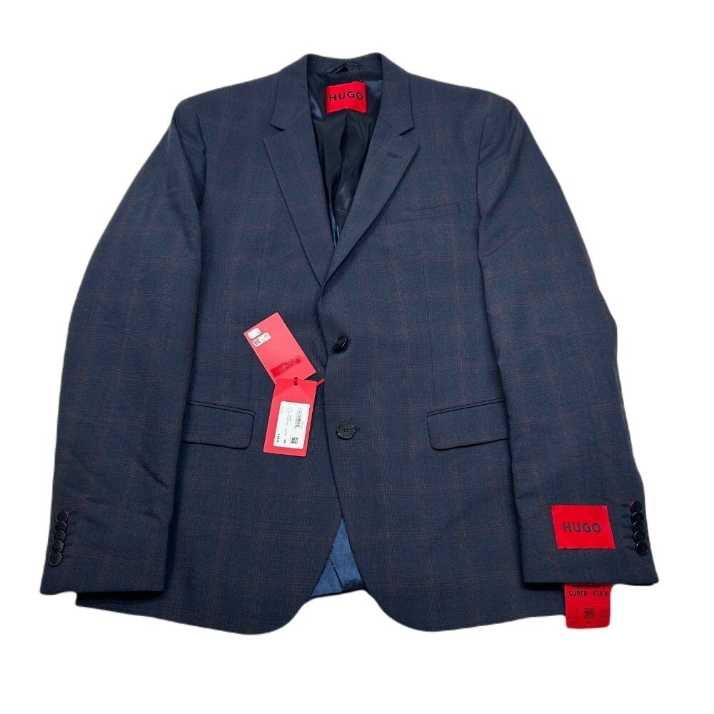 Hugo Boss Blazer Mens 42R 42 Blue Plaid Super Flex Performance Jacket $495 NEW